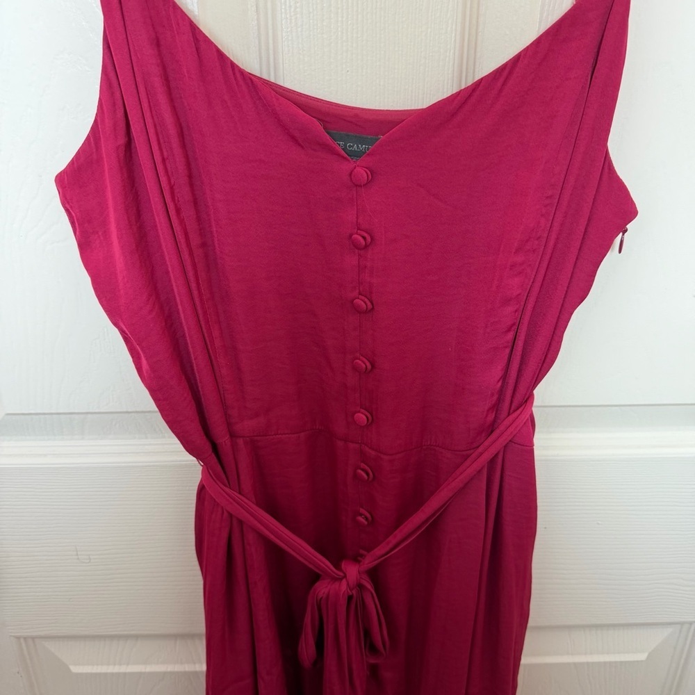 Vince Camuto Magenta Sleeveless Button-Front Midi Dress with Tie - Picture 4 of 7